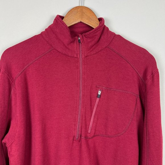 TASC Sweater Mens L Maroon Bamboo Performance 1/4 Zip Pullover Stretch Outdoor - Picture 3 of 12